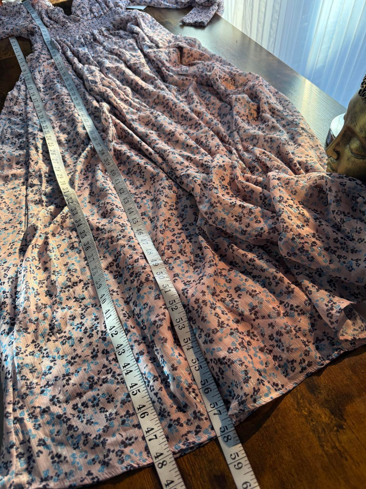 Goddiva Floral V-Neck Smocked Maxi Dress Pink UK 16 / US 12                 .278