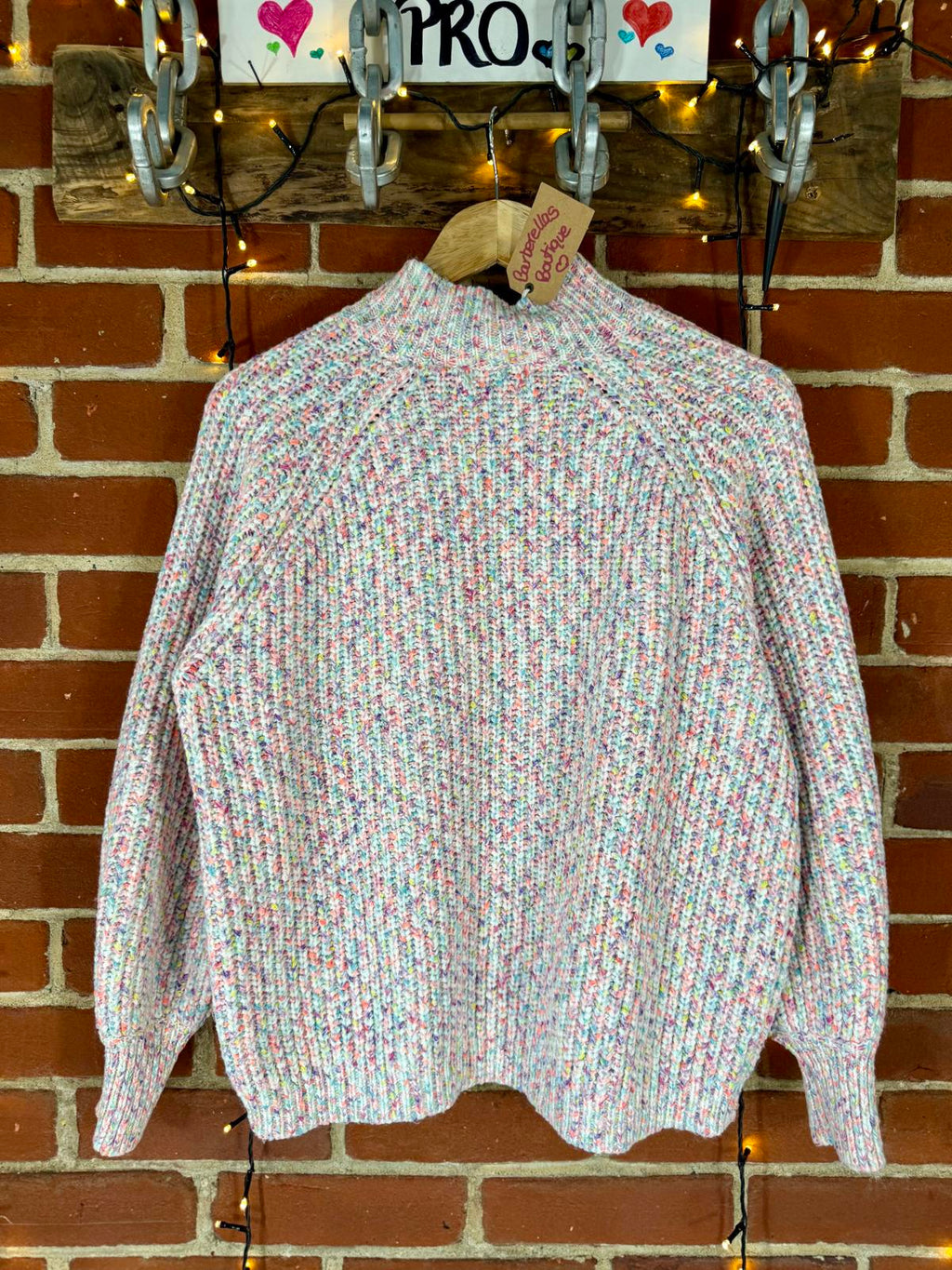 Chunky Multicolour Speckle Knit Jumper UK 14 Pastel Ribbed Crew #57