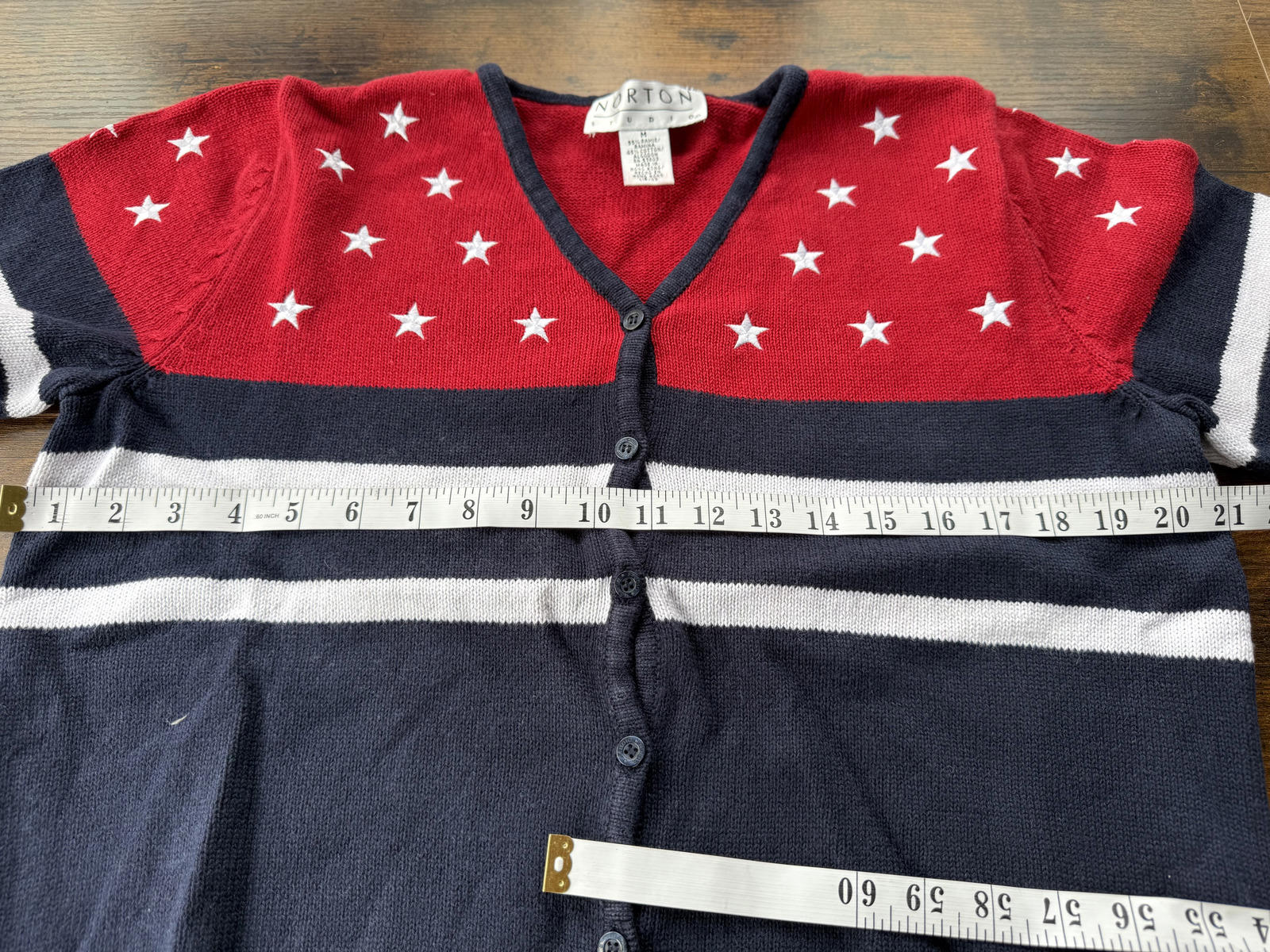 Vintage Norton Studio Hong Kong Stars & Stripes Knit Cardigan Size 14/16 NUM 60