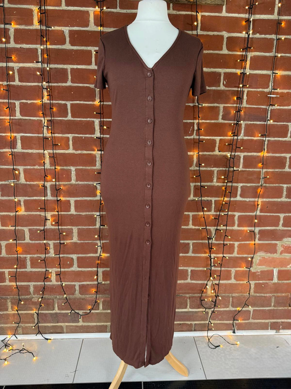 🌸 SHEIN Ribbed Button-Down Maxi Dress – Chocolate Brown – Size XL  🌸