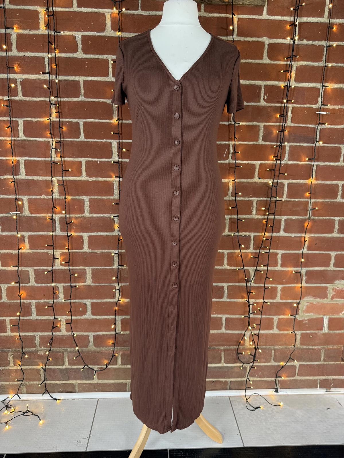 🌸 SHEIN Ribbed Button-Down Maxi Dress – Chocolate Brown – Size XL  🌸