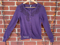 Purple Cashmere Blend Embroidered Button Cardigan UK 8-10      N62