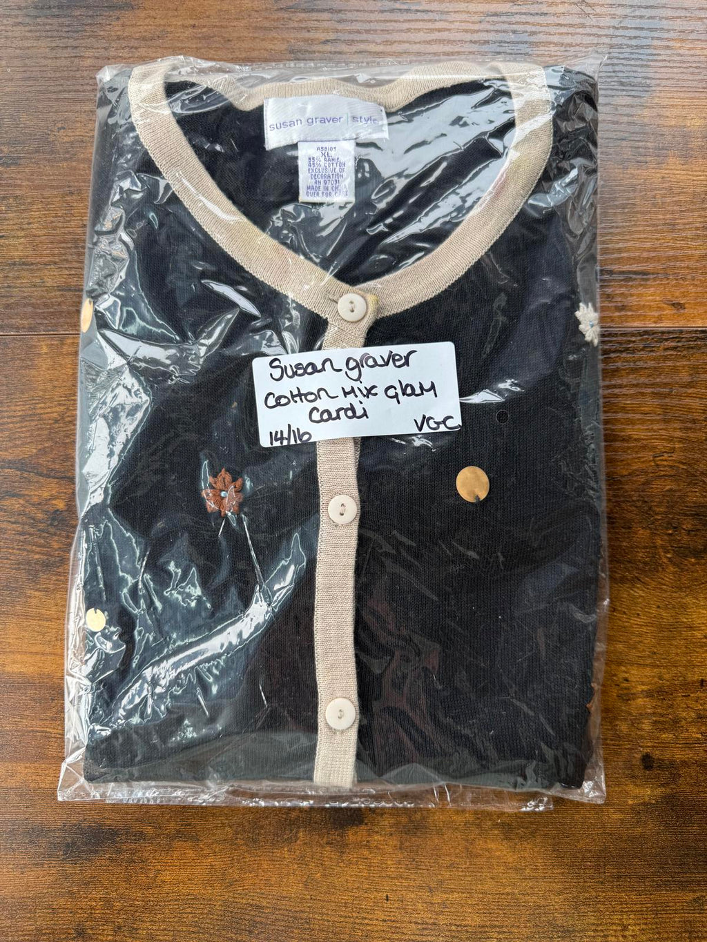 Vintage Y2K Susan Graver XL Cardigan Top Black Palm Tree UK16-18              NUM43