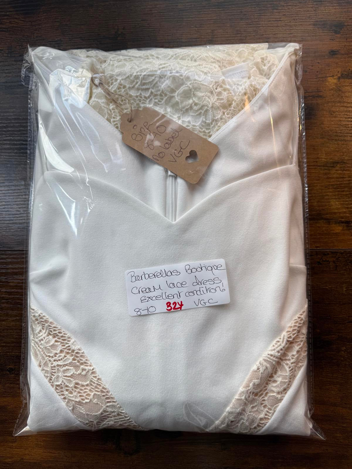 Cream Lace Maxi Dress UK 8–10 / US 4–6 – Long Sleeve Occasion Gown          .324