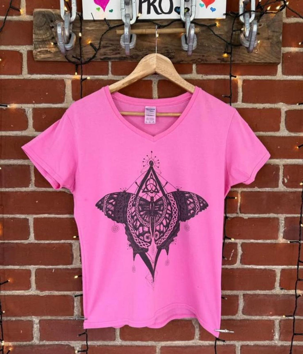 Bohemian Pink Butterfly V-Neck T-Shirt Size 10-12