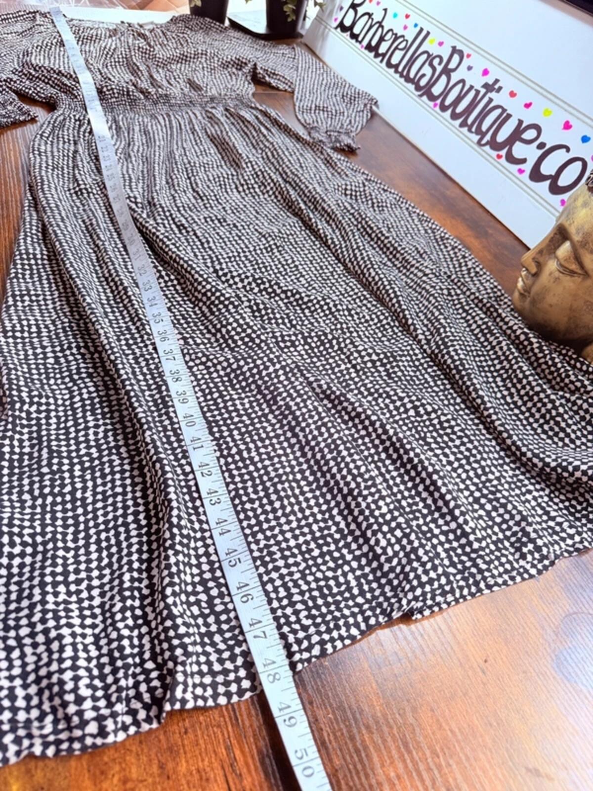 H&M Black White Midi Dress UK 8 - 10 S Boho Smock Long Sleeve