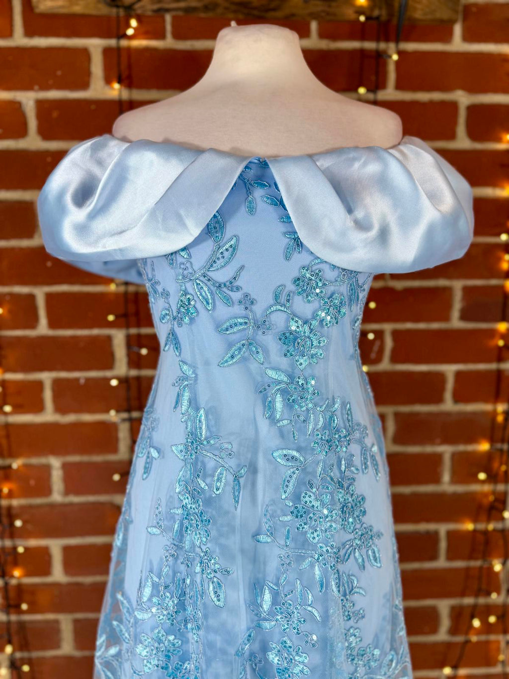 Baby Blue Sequin Embroidered Off-Shoulder Dress UK 8 Prom Gown #181