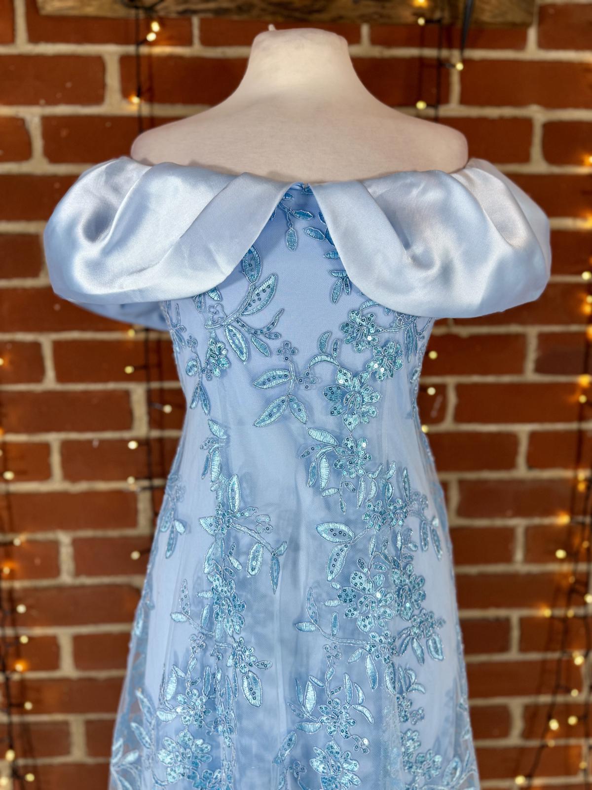 Baby Blue Sequin Embroidered Off-Shoulder Dress UK 8 Prom Gown #181