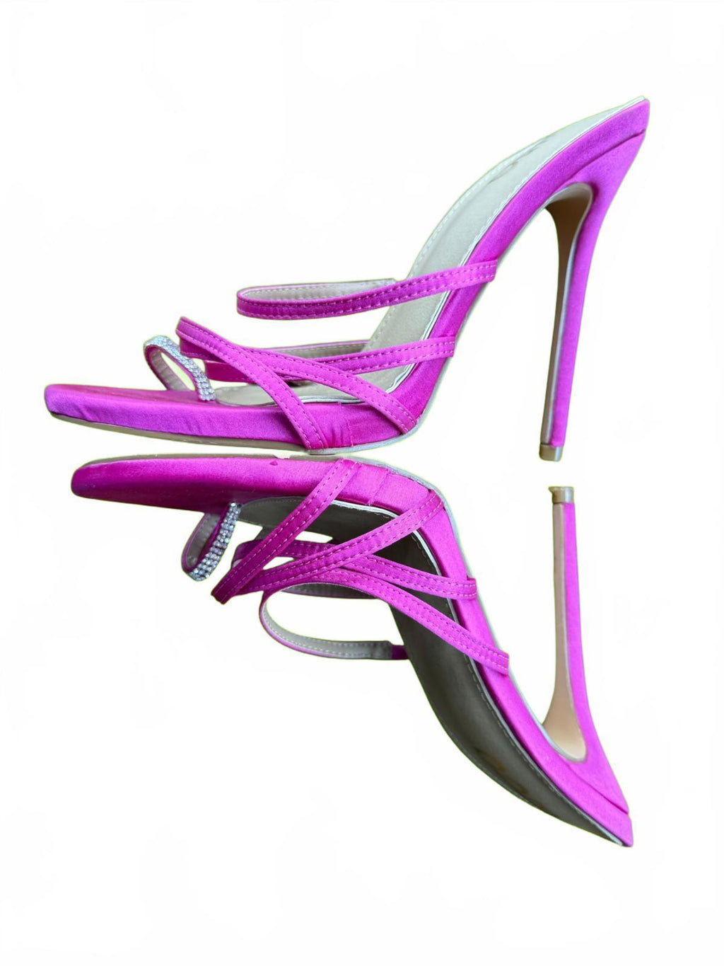 EGO Pink Strappy High Heel Sandals with Rhinestone Detail - Size 6
