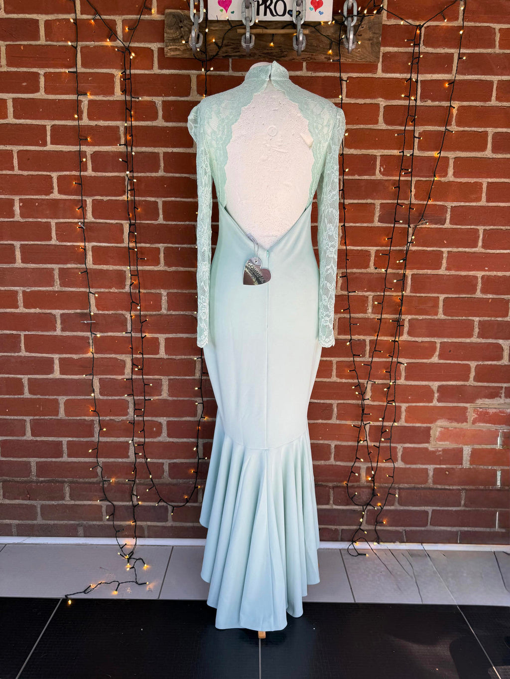 Goddiva Mint Green Lace High Neck Fishtail Midi Dress UK 10 BNWT