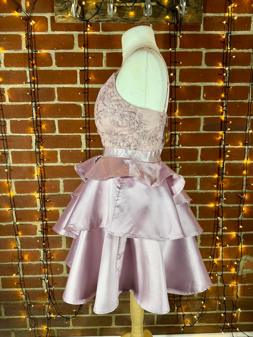 Goddiva London Blush Pink Satin Layered Dress UK 10-12 | Embroidered Gown