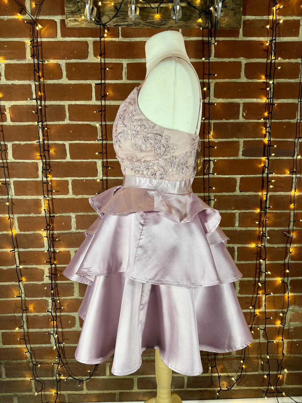 Goddiva London Blush Pink Satin Layered Dress UK 10-12 | Embroidered Gown