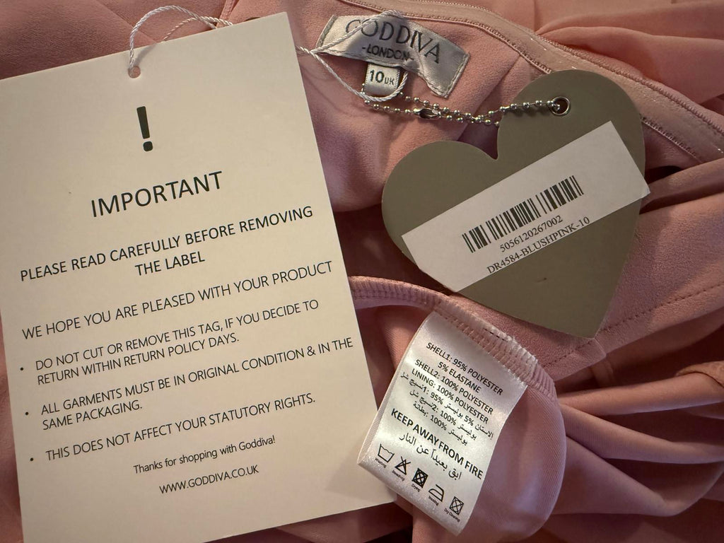 Goddiva London Blush Pink Bardot Draped Midi Dress UK 10 – Ruched Wrap Style 229