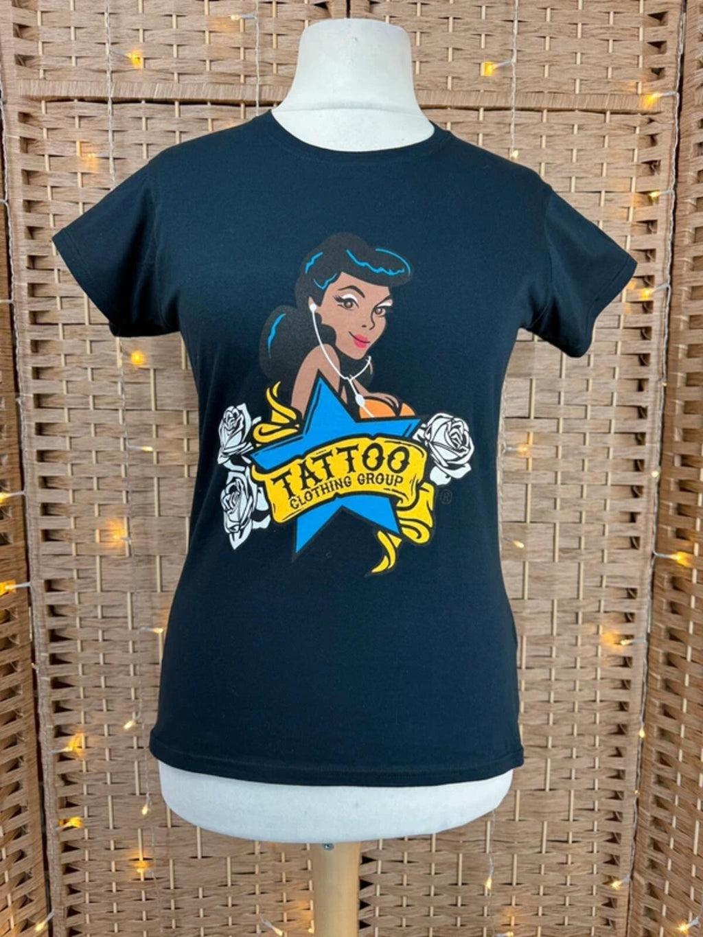 Tattoo Clothing Group Black Graphic T-Shirt with Retro Girl Design UK 12-14