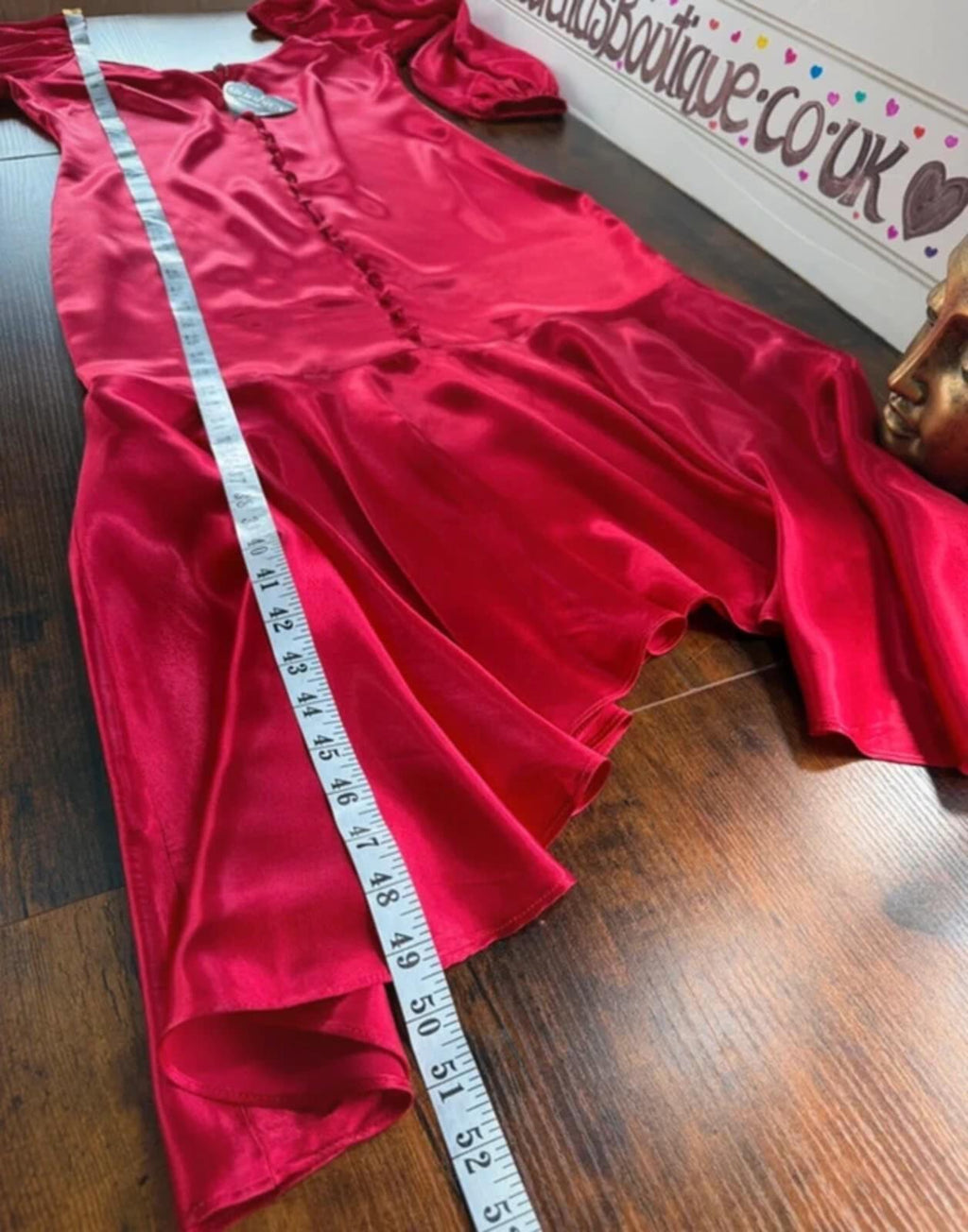 Goddiva Red Satin Midi Dress UK 8 Button Front Long Sleeve Occasion