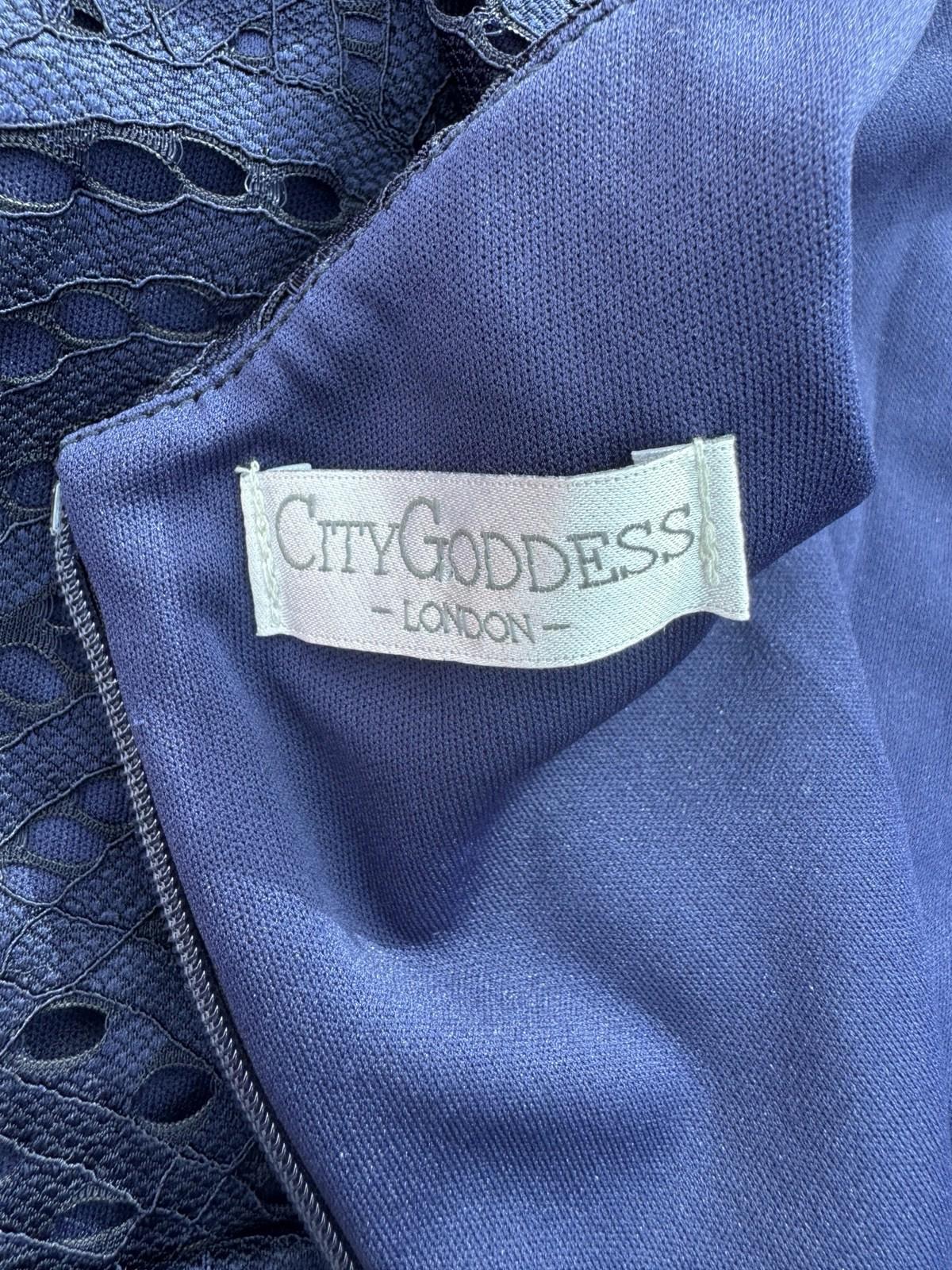 City Goddess London Navy Lace Bodycon Dress Cut Out Back UK Size 14