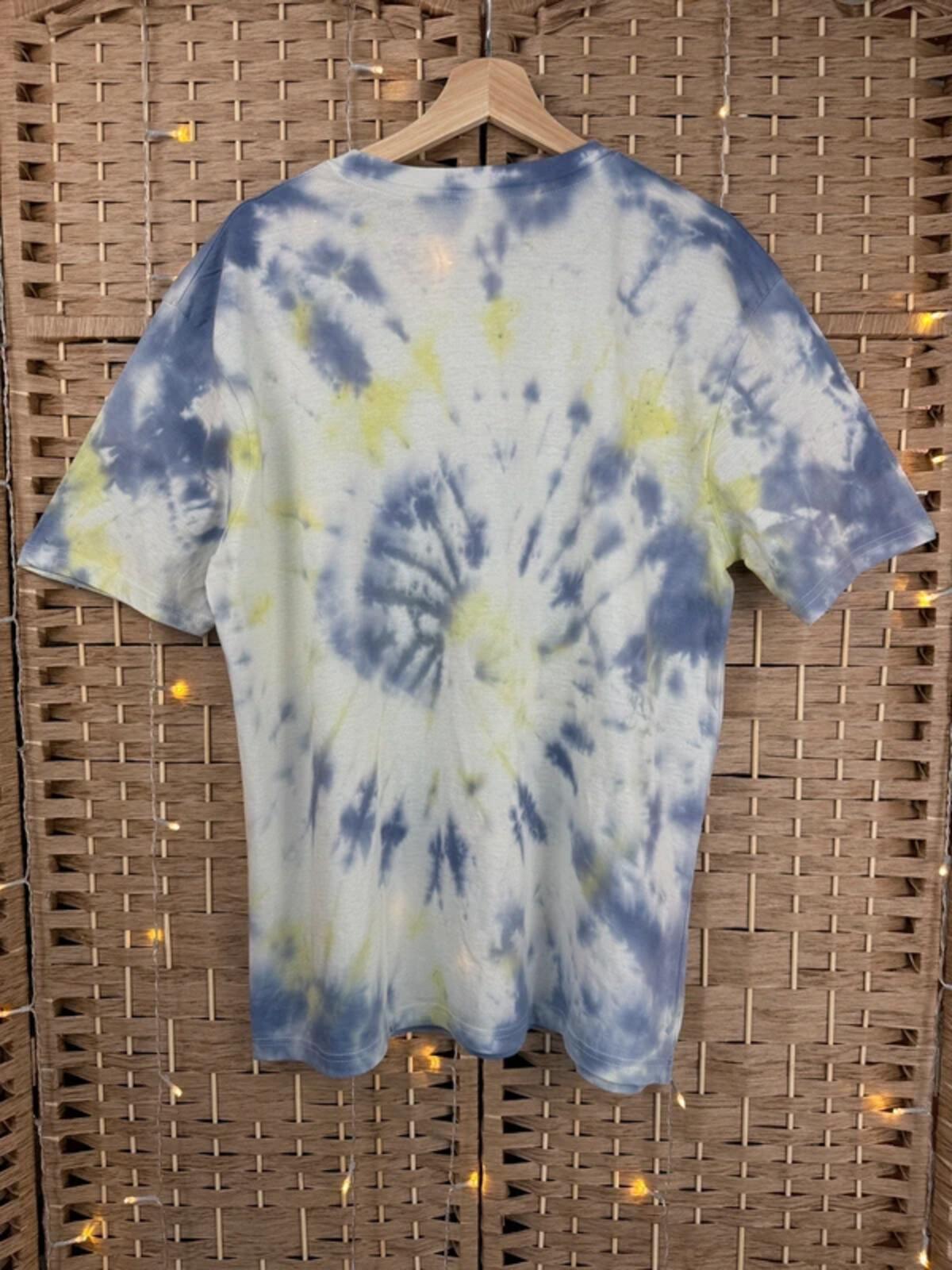 Hand Dyed Tie Dye T-Shirt XL UK 16-18 Blue Green Cotton Tee