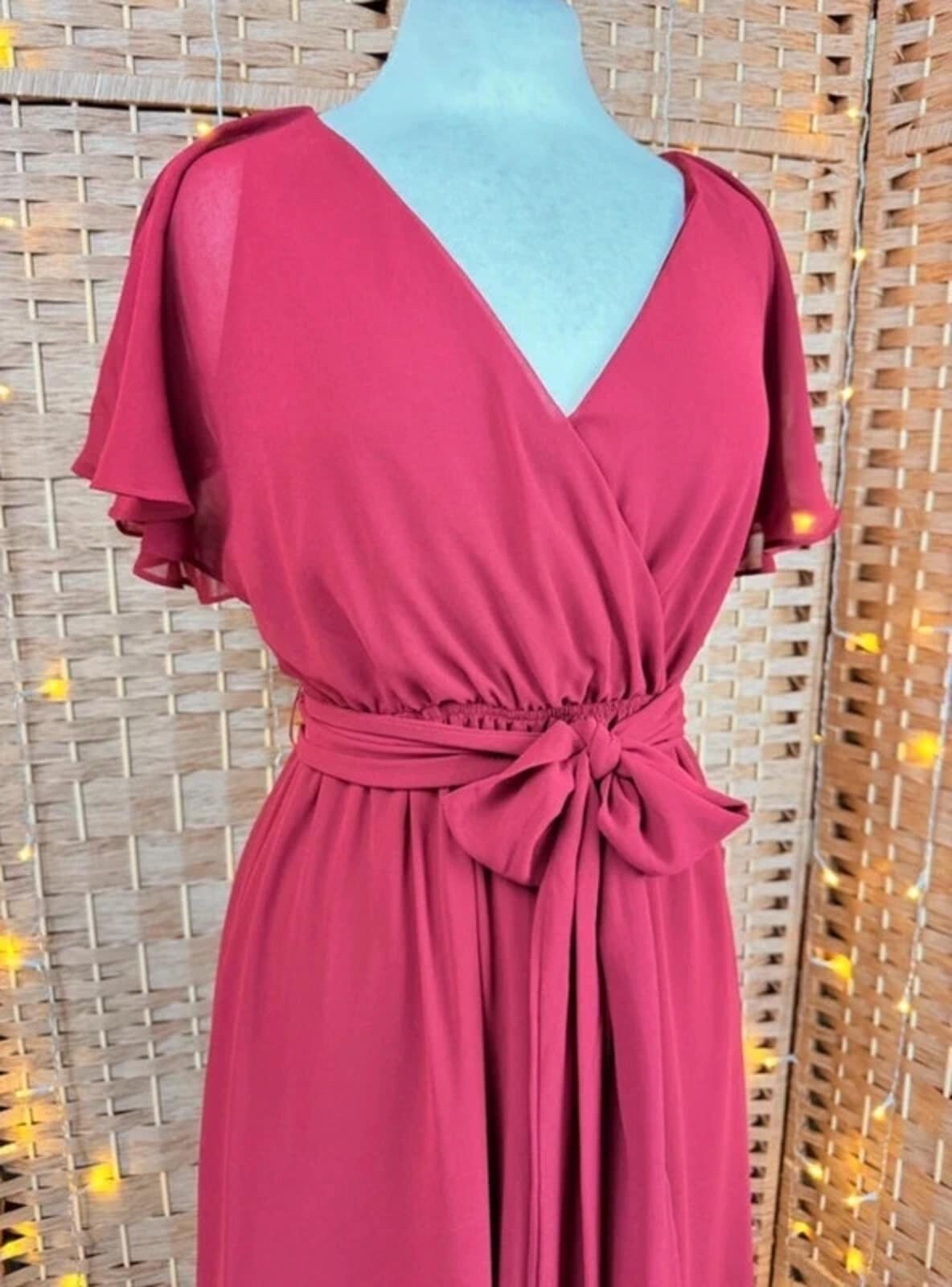 Goddiva Berry Chiffon Midi Dress UK 8 XS Flutter Sleeve BNWT
