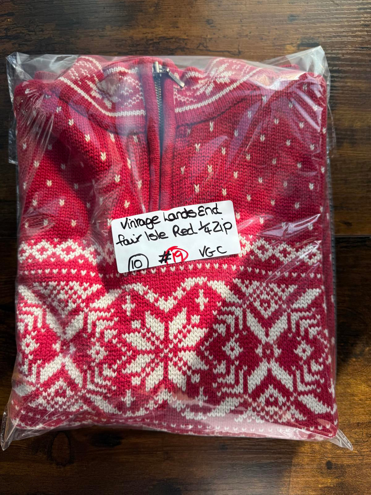 90s Vintage Lands’ End Fair Isle Red Half-Zip Sweater Made in Japan (M / 10–12)