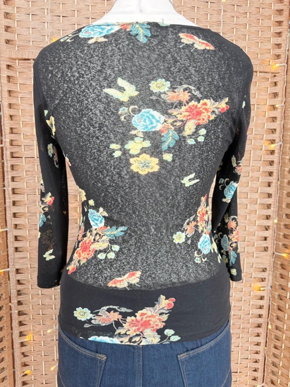 Y2K Wallis Sheer Floral Top UK 14 Boho Mesh 00s Vintage