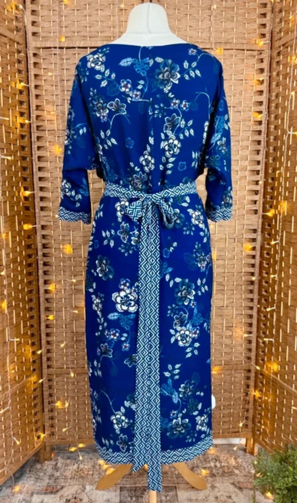 Goddiva Reversible Wrap Dress UK 10-14 Blue Floral Midi Boho