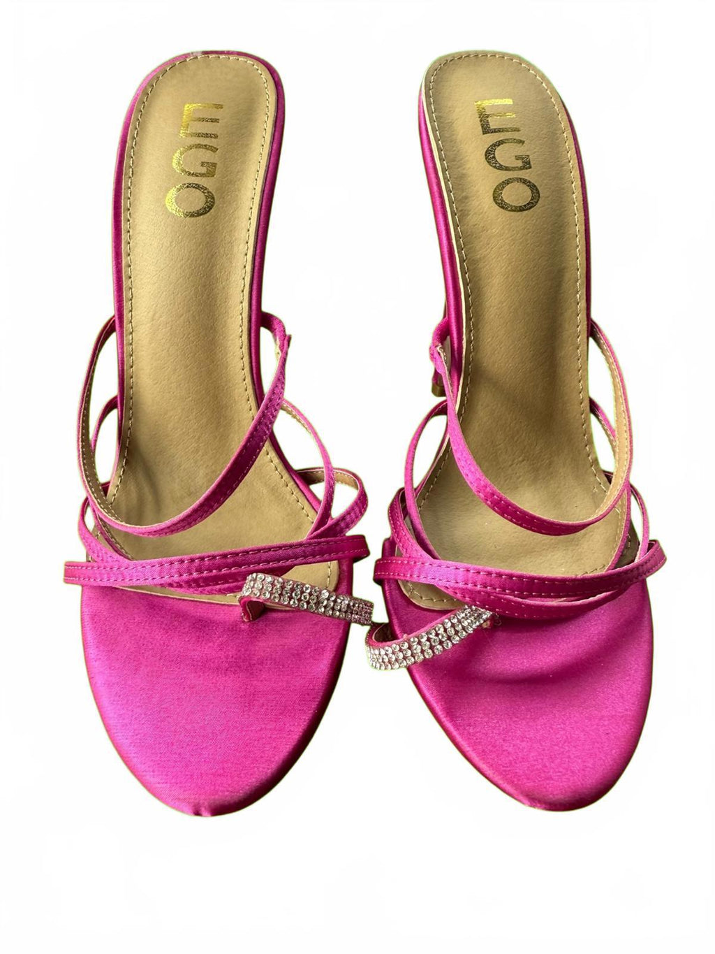 EGO Pink Strappy High Heel Sandals with Rhinestone Detail - Size 6