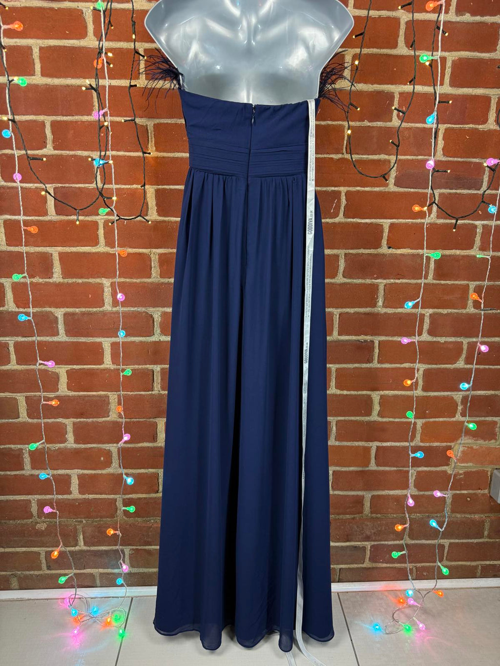 Goddiva Navy Feather Trim Strapless Maxi Gown UK 8 / US 4                    308