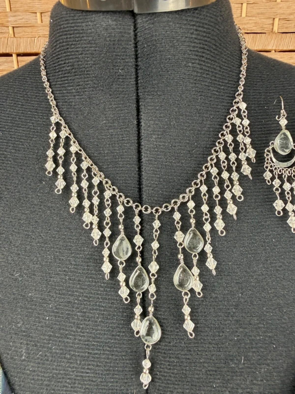 Handmade Boho Necklace & Earrings Set Silver Crystal Festival