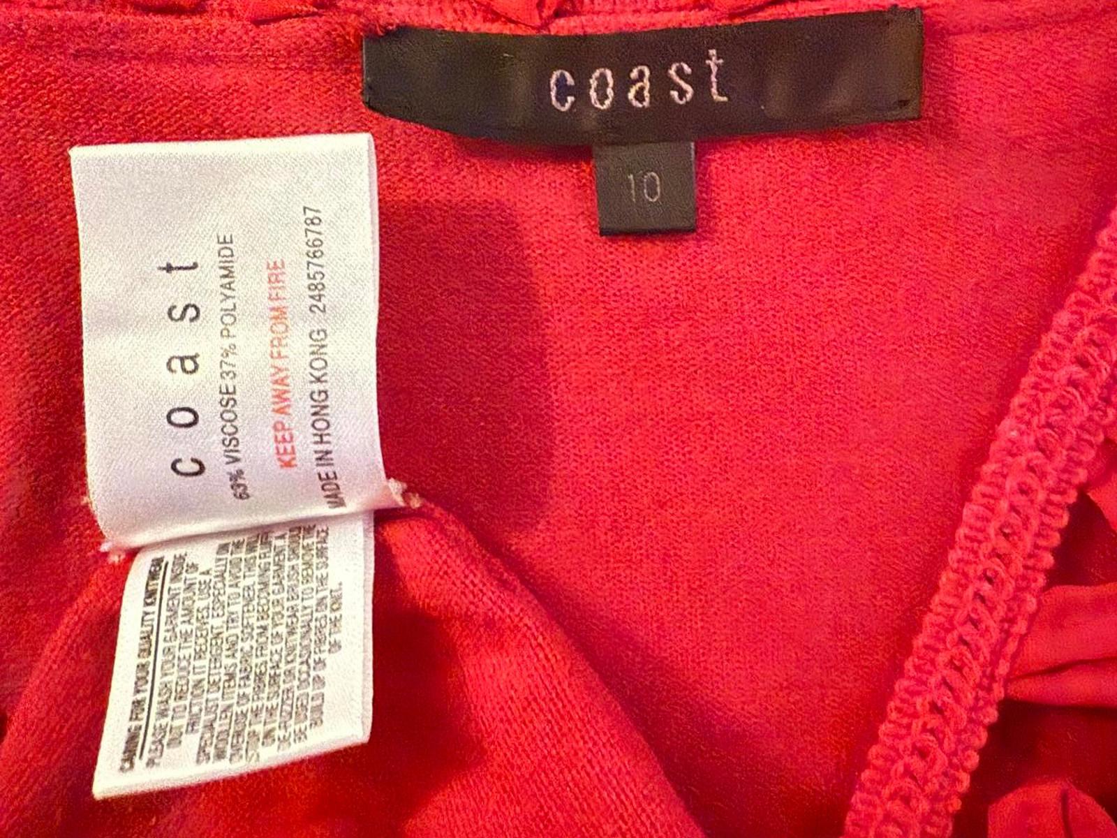 Coast Red Floral Trim Deep V Knit Top – Size 10 (Viscose Blend) NUM11