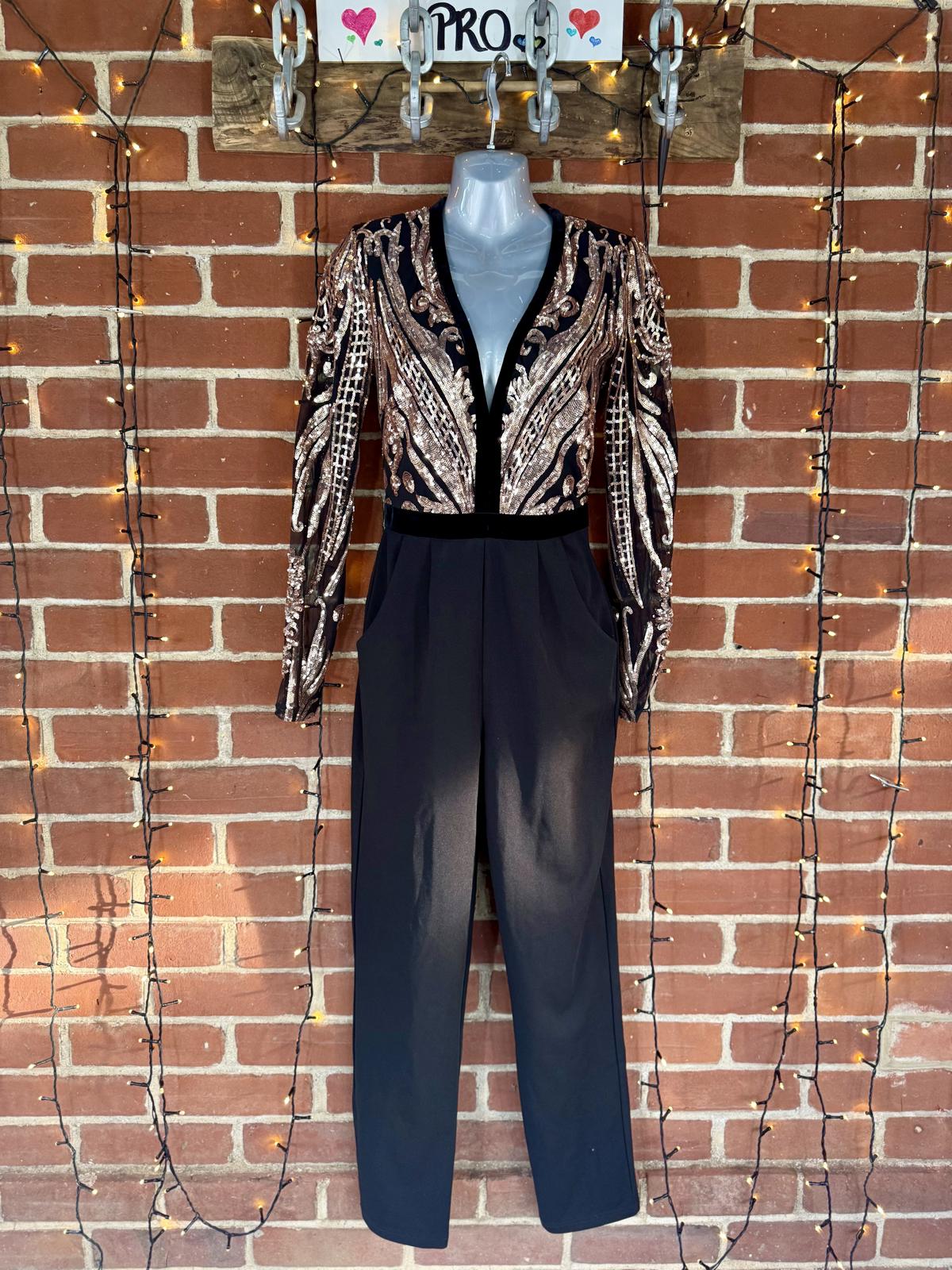 Goddiva London TR123 Champagne Sequin Tux Jumpsuit UK 8 BNWT Evening Wear