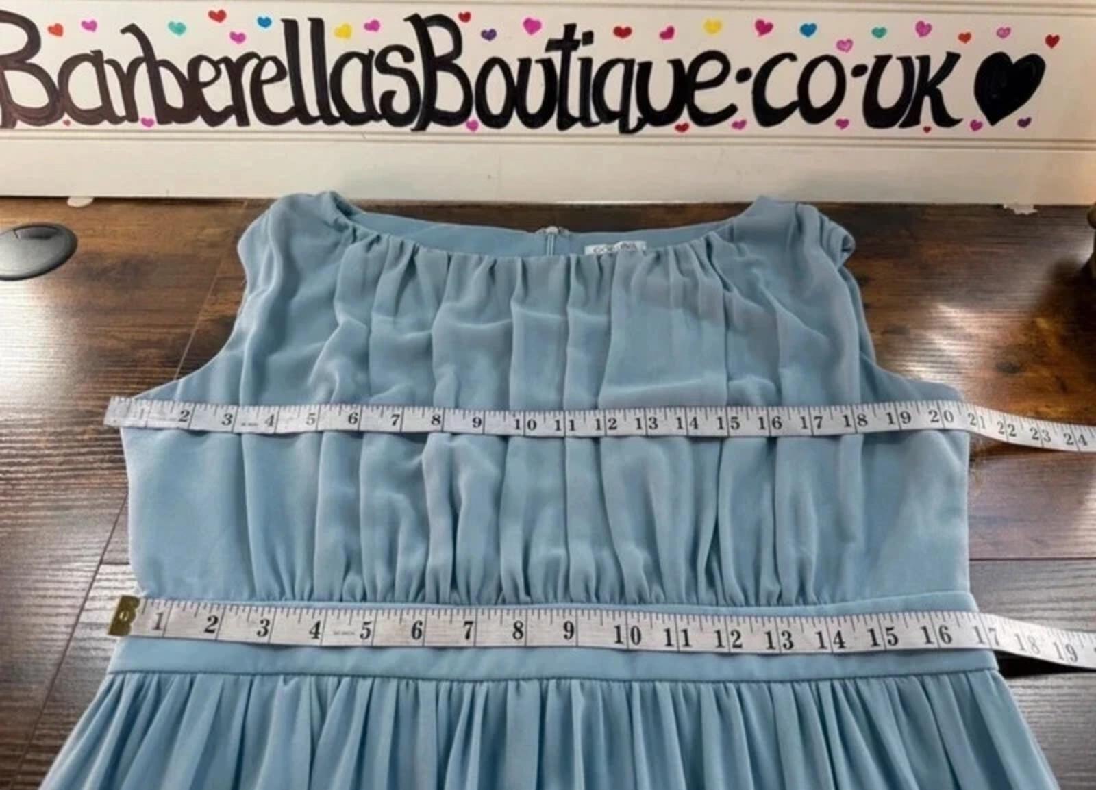 Goddiva Dusky Blue Chiffon Maxi Dress UK 16 Evening Gown