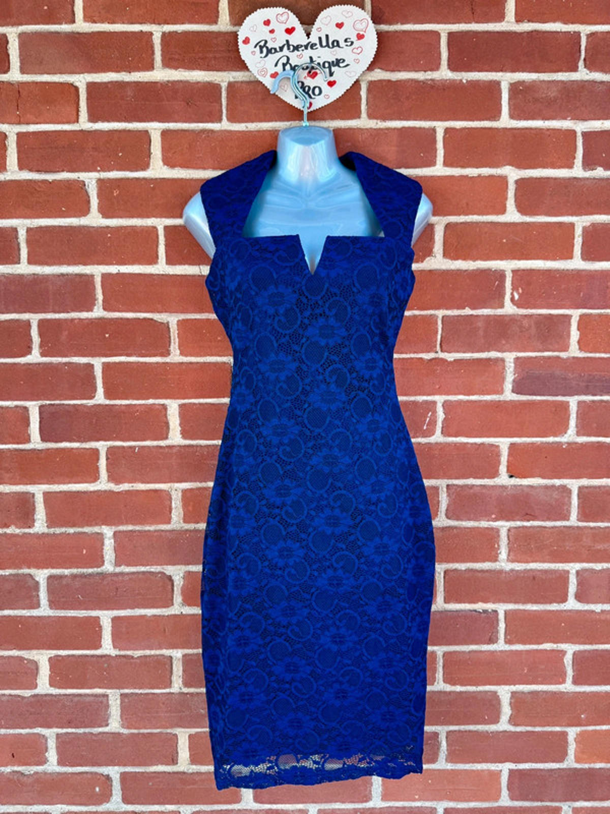 Elegant Lace Bodycon Dress in Deep Blue - Size 8