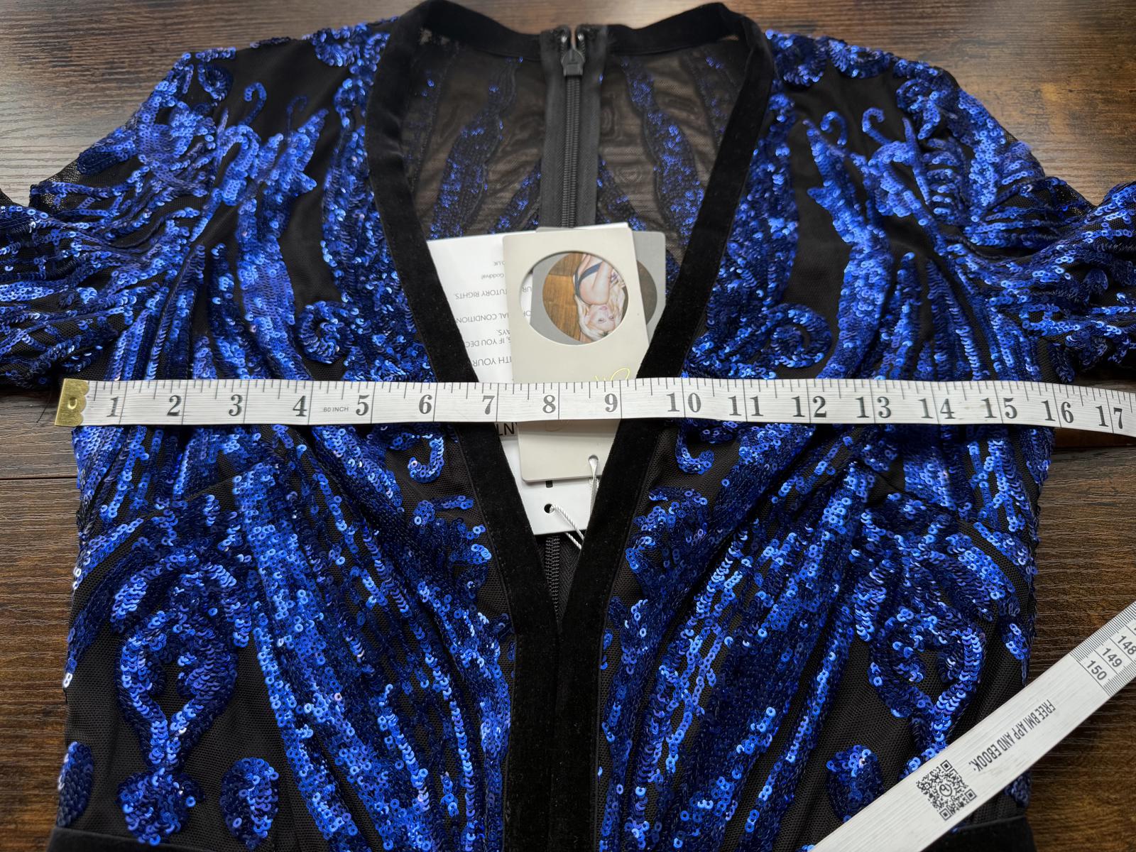 Stephanie Pratt x Goddiva Blue Sequin Plunge Jumpsuit UK 10