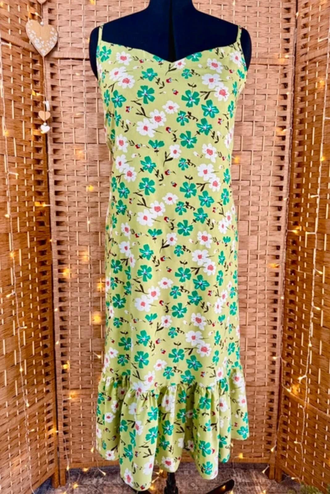 All Things Asia Green Floral Boho Midi Dress UK 14-18