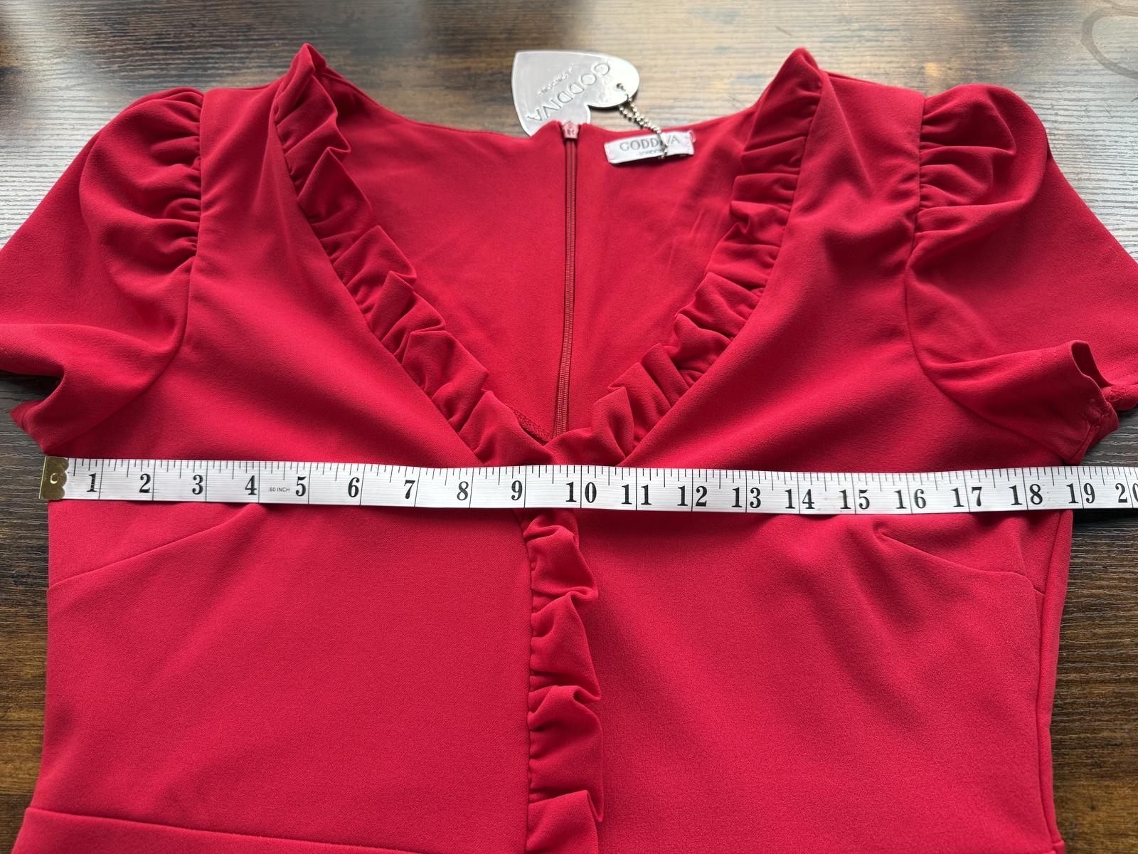 Goddiva London Red Ruffle Front Midi Dress – UK 14 – New With Tags #117