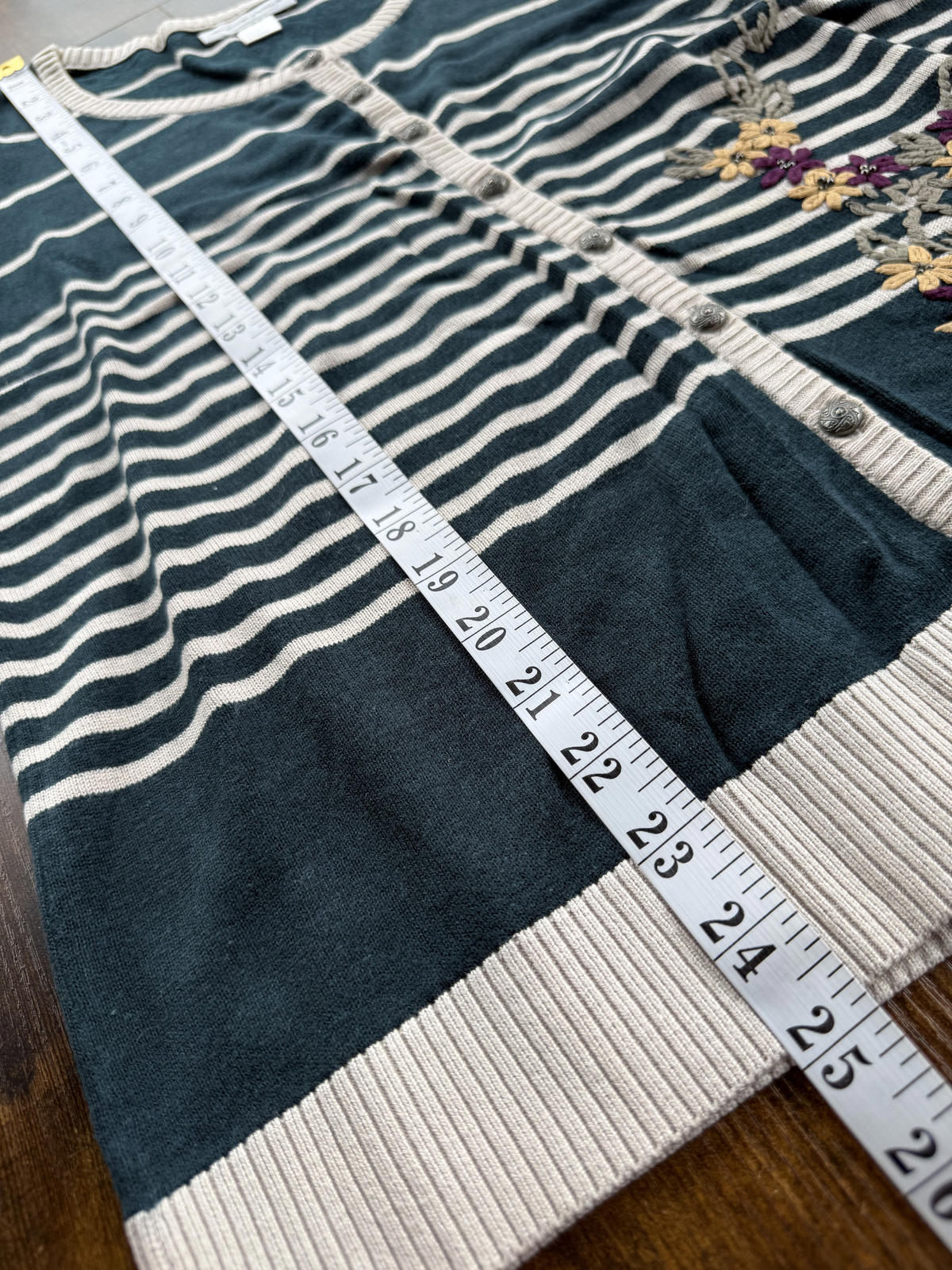 Vintage Christopher & Banks Striped Cardigan with Floral Embroidery UK 16 NUM24