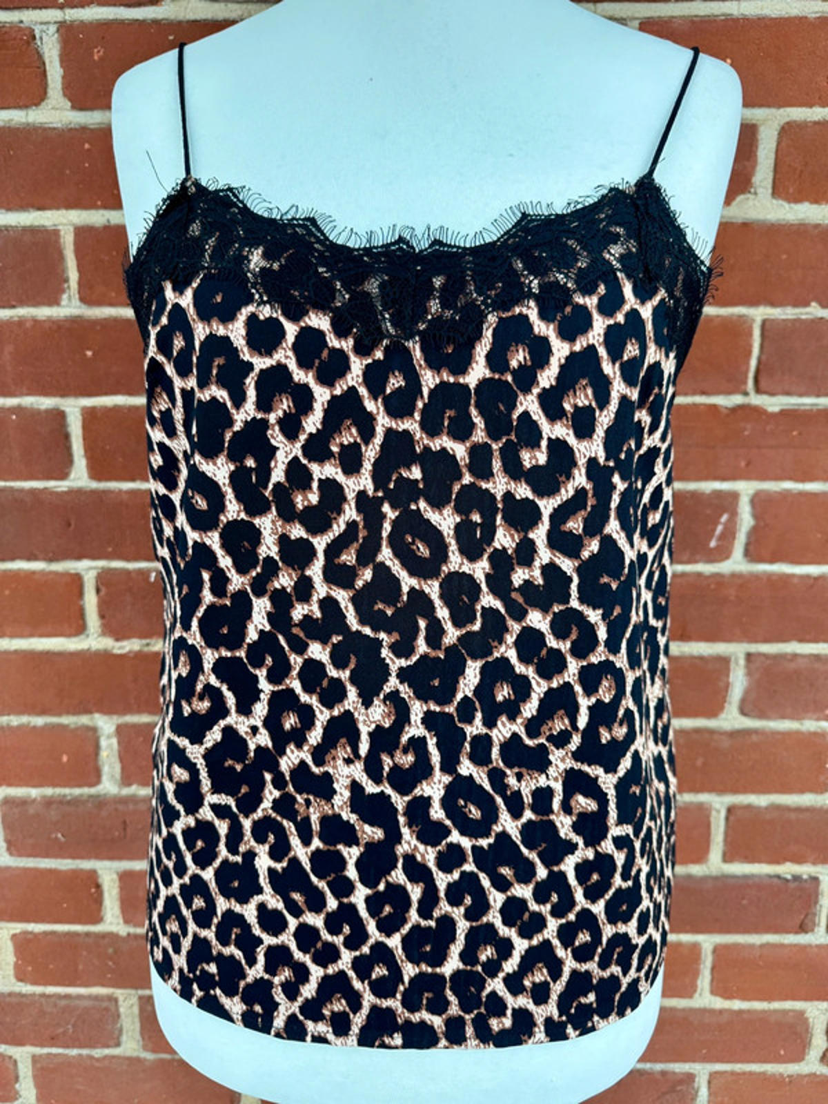 Chic Leopard Print Camisole with Lace Trim - Size Large