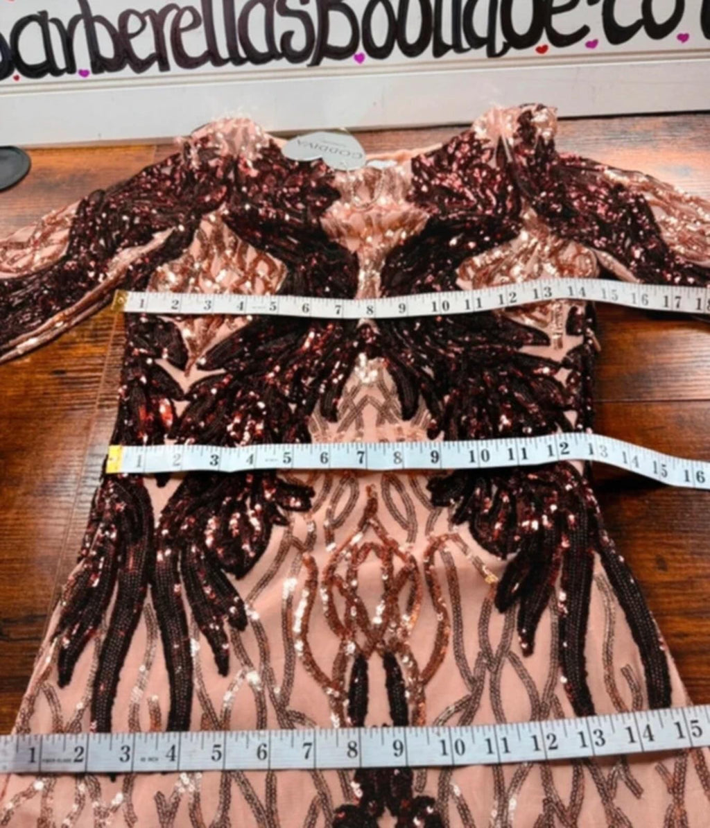 Goddiva Sequin Mini Dress UK 8 Champagne Rose Gold Party Glam