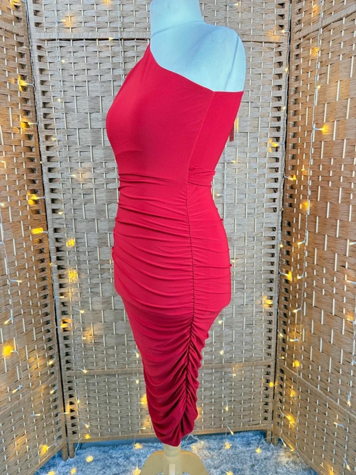 Missagi London Red One Shoulder Ruched Midi Dress UK 12