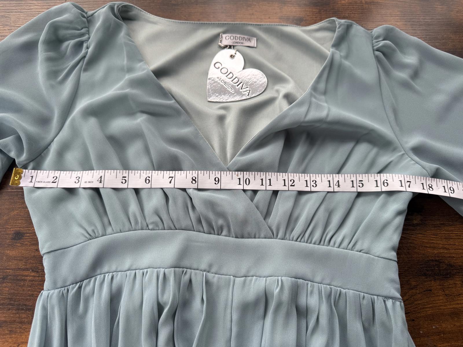 Goddiva London Green Long Sleeve Chiffon Maxi Dress UK 10