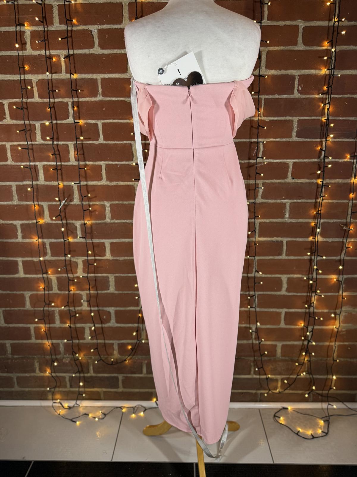 Goddiva London Blush Pink Bardot Draped Midi Dress UK 10 – Ruched Wrap Style 229