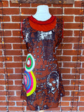 🍫 Abstract Print Cotton Tunic Dress – Size 10-14 – Brown/Multicolour