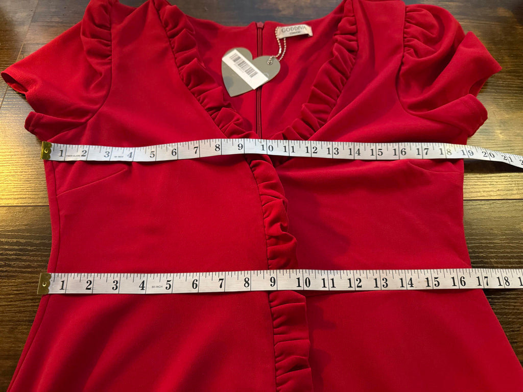 Goddiva Red Ruffle V-Neck A-Line Midi Dress Size 14 DR3876 BNWT             .217