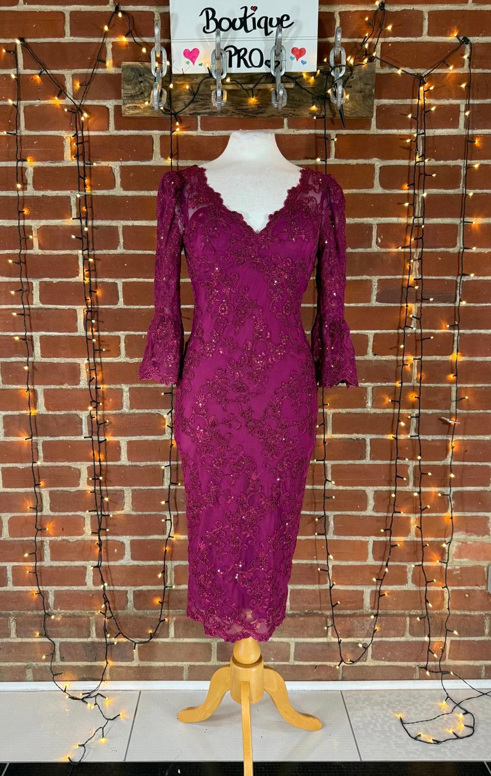 Unique Sample dress DR3960 Berry Sequin Lace Dress UK 8 BNWT Unique Gown 153