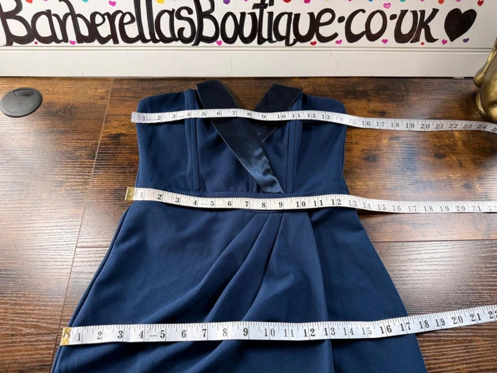 Goddiva Navy Satin Trim Maxi Dress UK 8 Prom Evening Gown