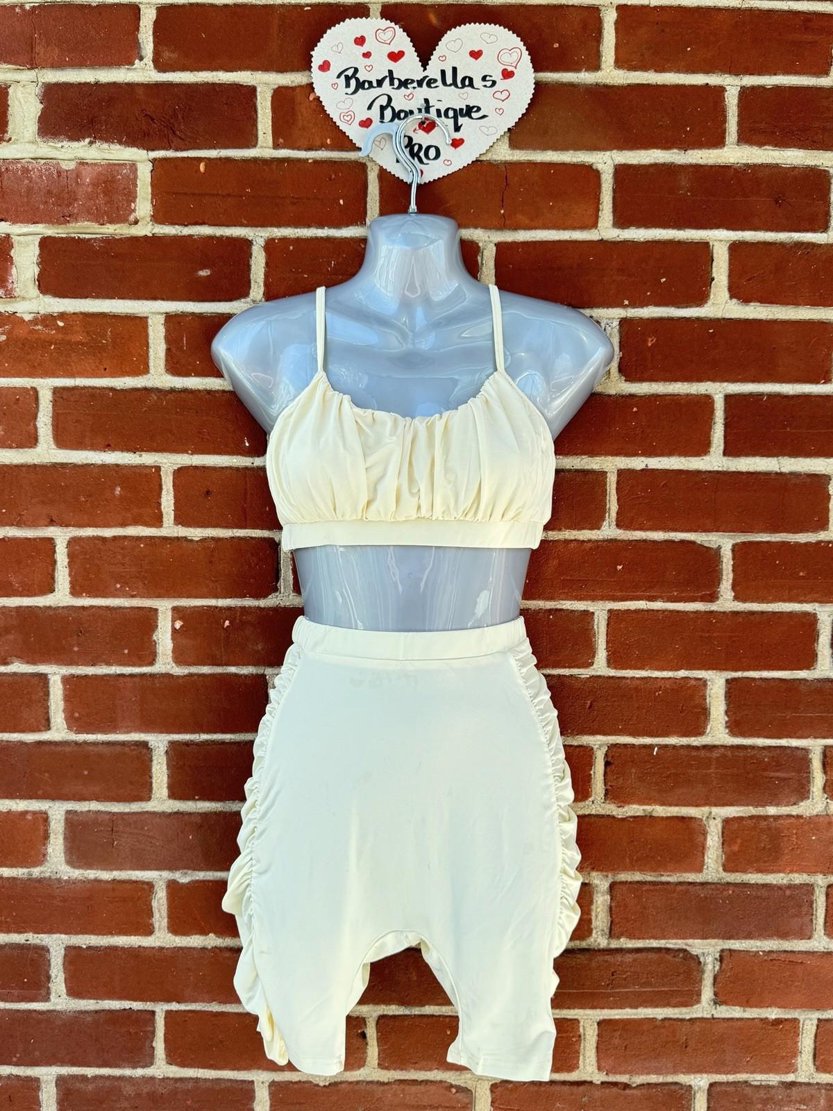 CosmoChic Cream Ruched Co-ord Set - Size M (UK 10-12) Bnwt