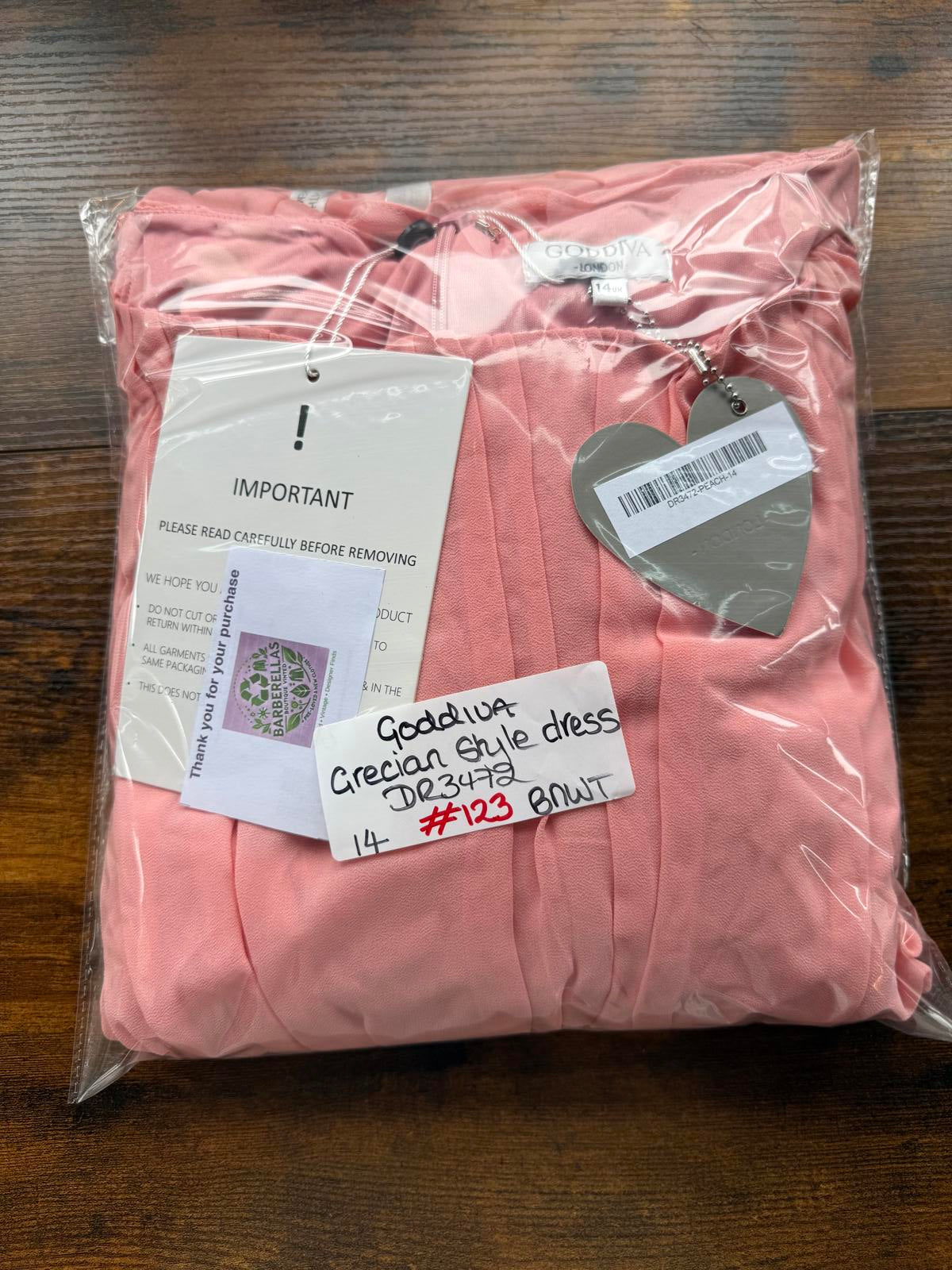 🌸 Goddiva London Grecian Style Maxi Dress – Peach – UK 14 – BNWT #123