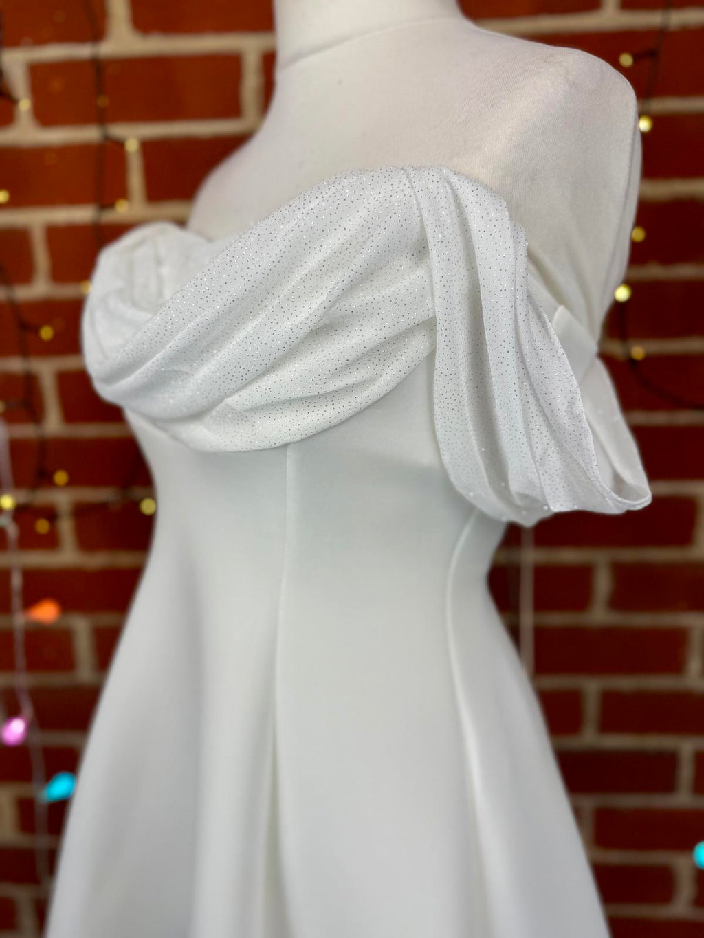 Stunning Goddiva Cream Midi Dress | UK 12 US 8 Off Shoulder Sparkle         .285