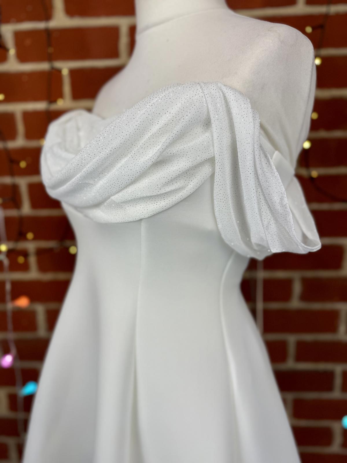 Stunning Goddiva Cream Midi Dress | UK 12 US 8 Off Shoulder Sparkle         .285