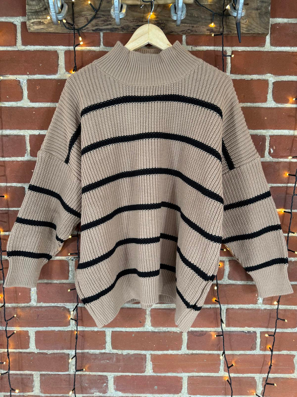 JQ Camel Black Stripe Balloon Sleeve Jumper – Oversized Knit (BNWT) #83